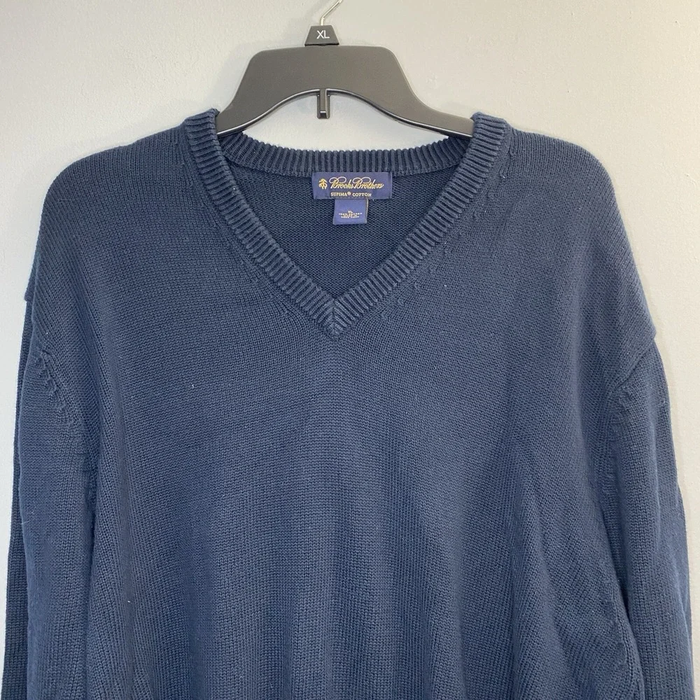 Brooks Brothers Sweater Men's XL Long Sleeve V Neck Knit Supima Cotton Navy Blue